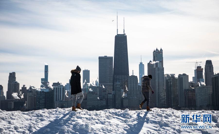 寒潮侵袭美国芝加哥